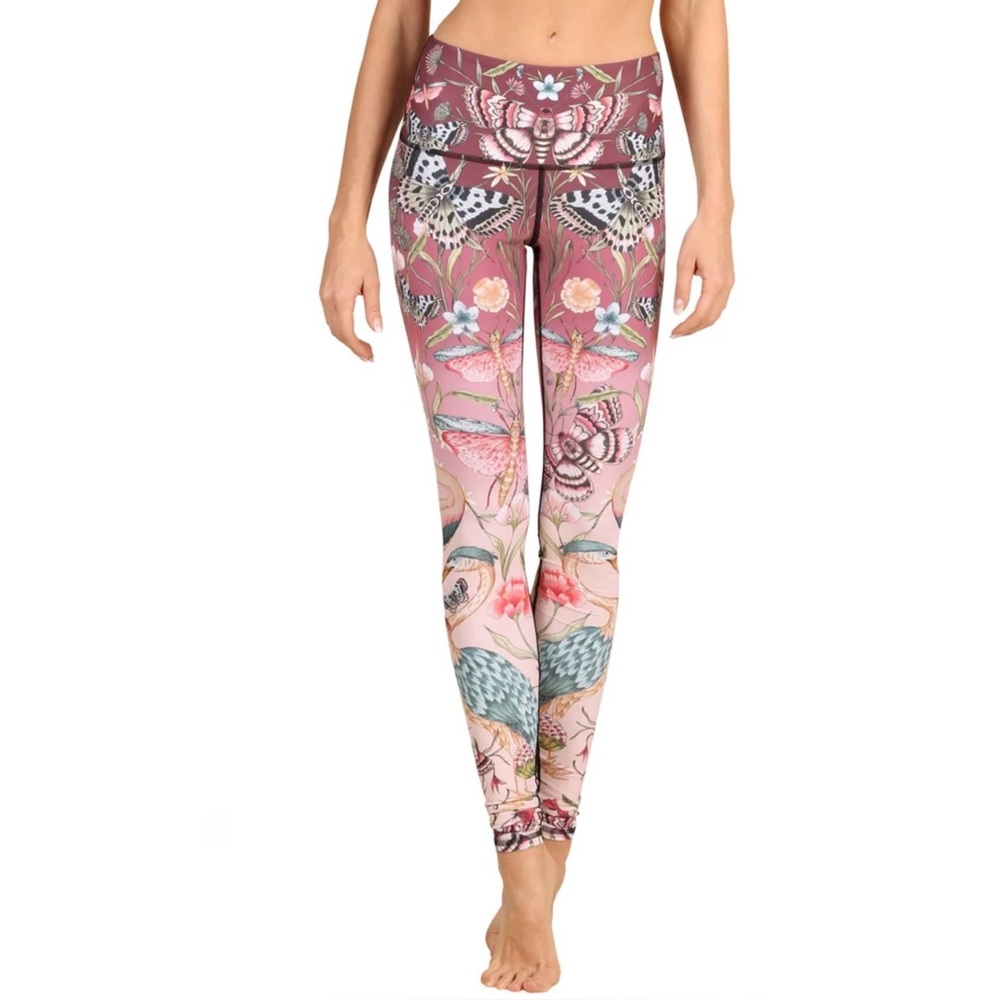 Yoga Democracy Pretty In Pink Printed Yoga Leggings Tights, Sz Small